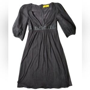 CATHERINE MALANDRINO Black Silk-Lined Mesh V-Neck Empire Cocktail Dress Size 10